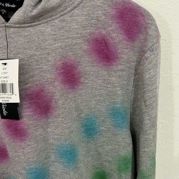 Lea & Viola Asymmetric Grey Tie-Dyed Hoodie Sweatshirt Size Small New - Picture 3 of 9